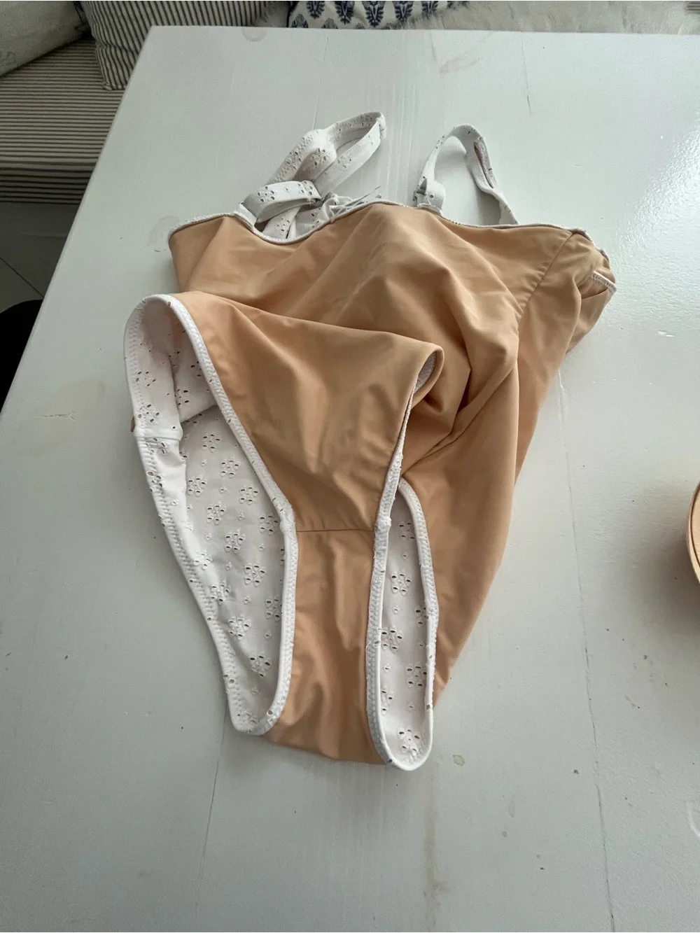 Women's Cream One-Piece Swimsuit with Front Tie